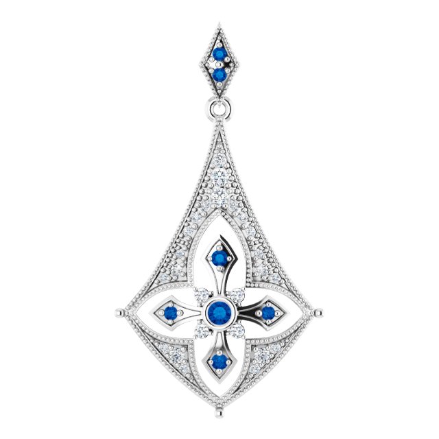 Sterling Silver Natural Blue Sapphire & 1/6 CTW Natural Diamond Pendant